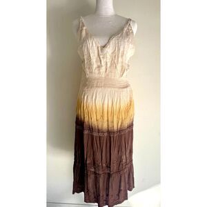 Raya sun summer dress tie die brown embroidered gauzy beach vacation women XL